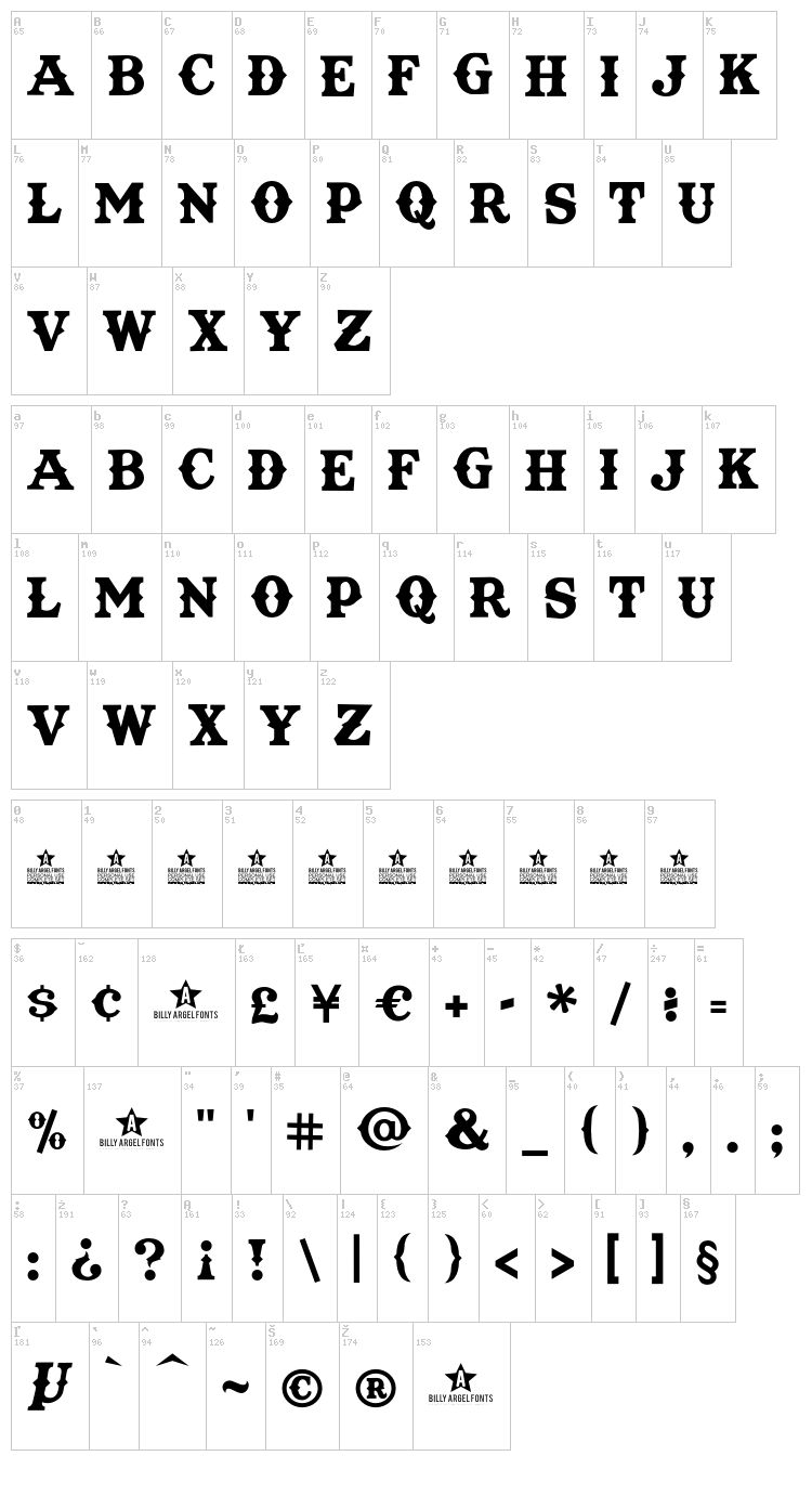 Texas Tango font map
